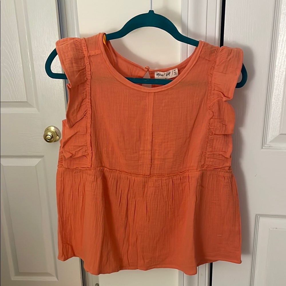 Very J NWT Orange Sleeveless Ruffle Blouse